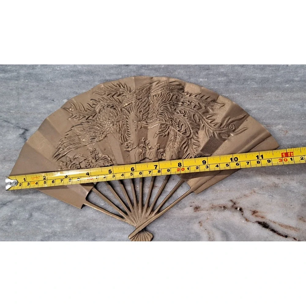 VTG Brass Embossed Hanging Decorative Fan 11.5